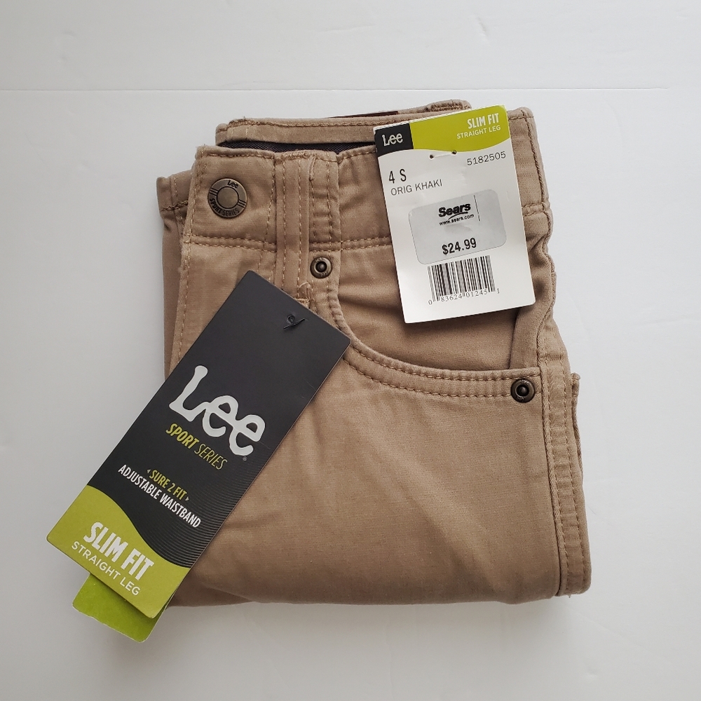Lee Athletic Adjustable Waist band Slim Fit Straight Leg Khaki Pants 4 Slim Boy